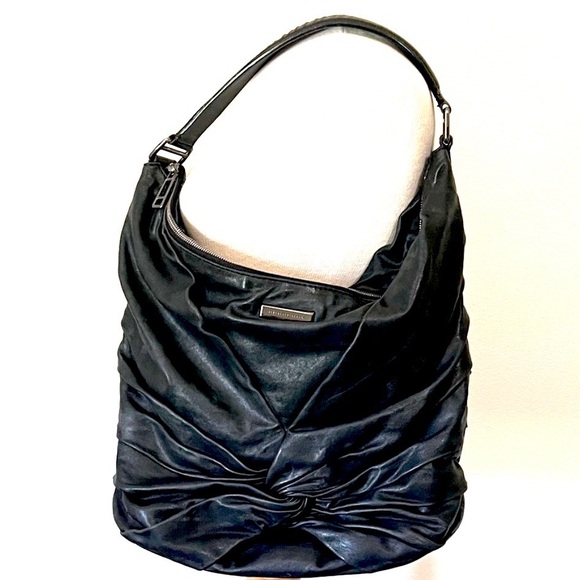 Burberry Handbags - BURBERRY AUTHENTIC Maggie Soft Knot Calfskin Leather Black Hobo Bag WITH COA